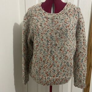 Handmade women cream multicoloured tones knit long sleeves sweater. Size M. Used